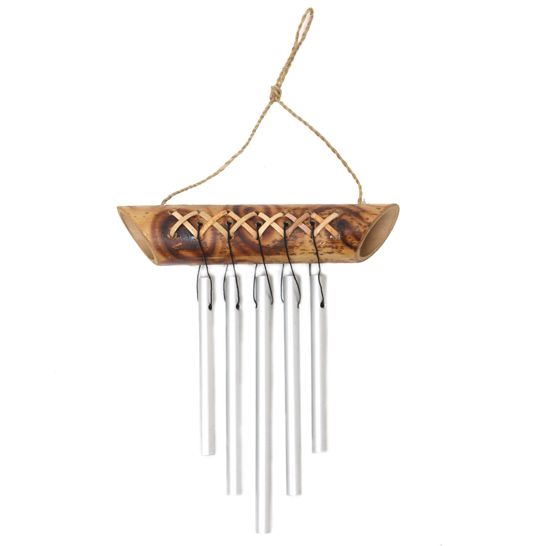 Balinese Handmade Bamboo Aluminum Mini Wind Chimes in Brown - Weaving The Tones