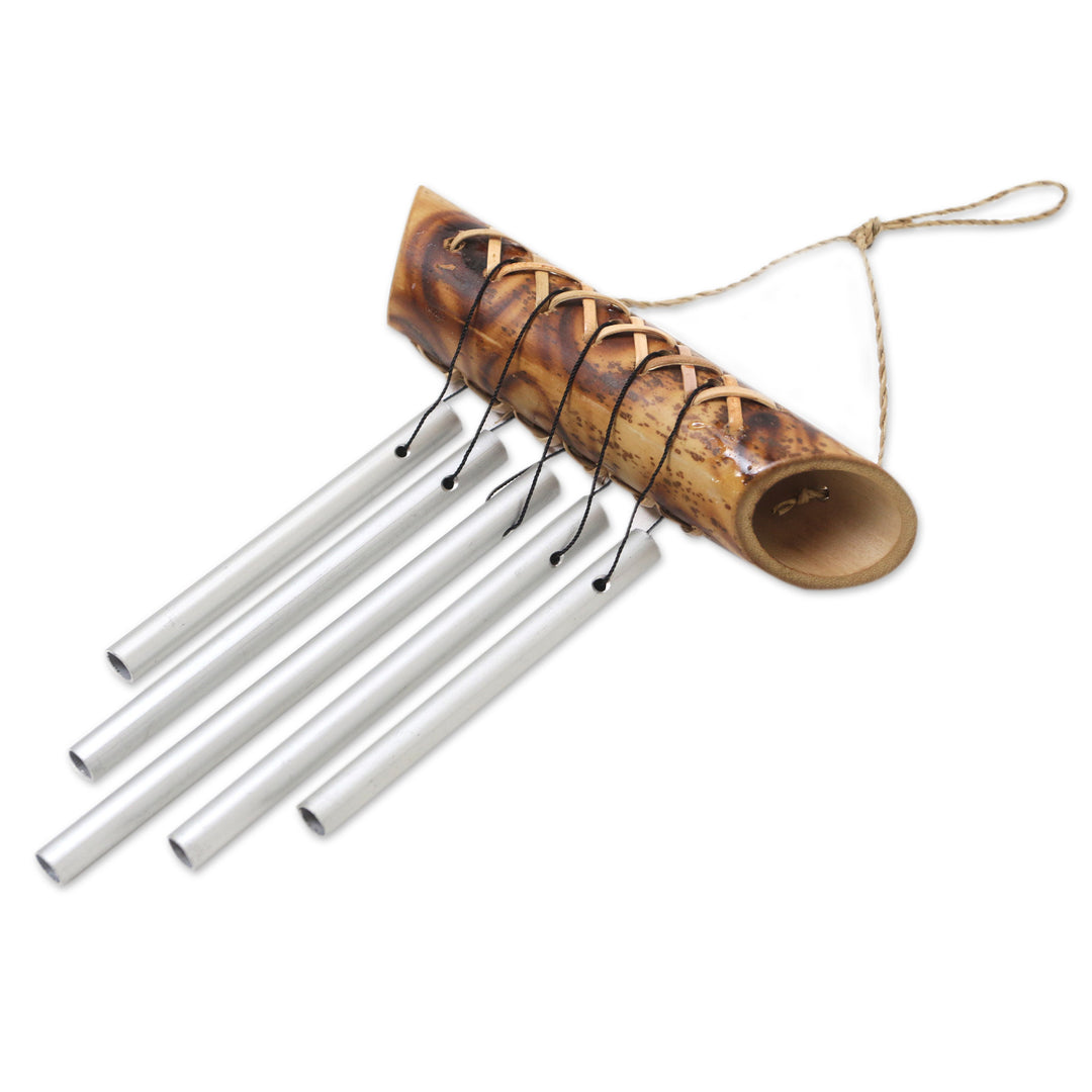 Balinese Handmade Bamboo Aluminum Mini Wind Chimes in Brown - Weaving The Tones