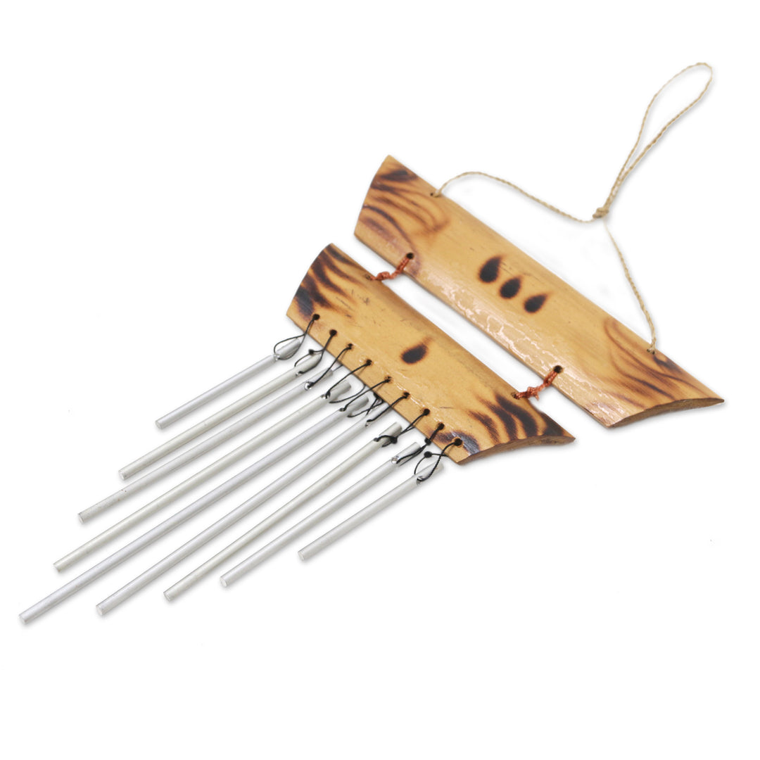 Balinese Handmade Bamboo and Aluminum Wind Chimes in Brown - Melody of The Light