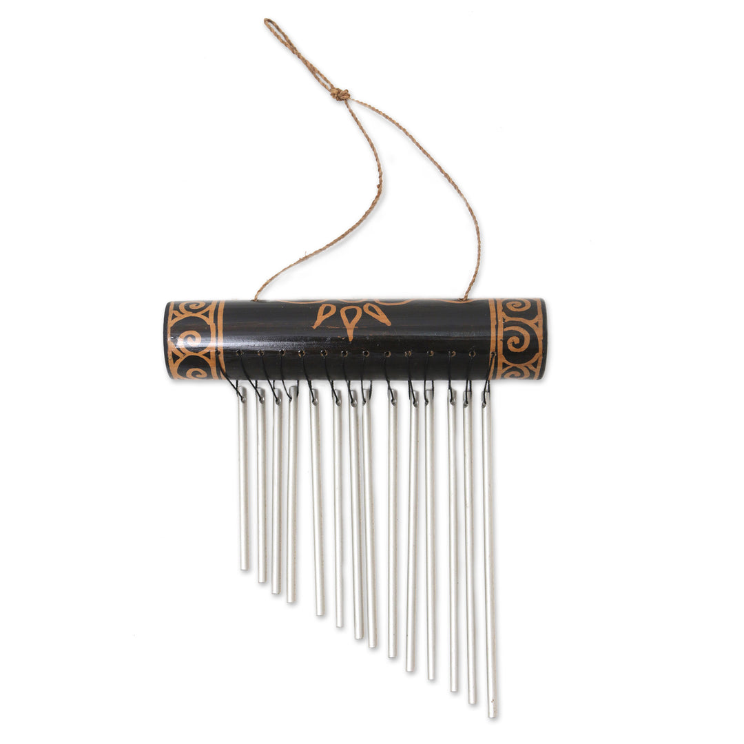 Handmade Sun Motif Bamboo and Aluminum Wind Chimes in Black - In Tune with The Times