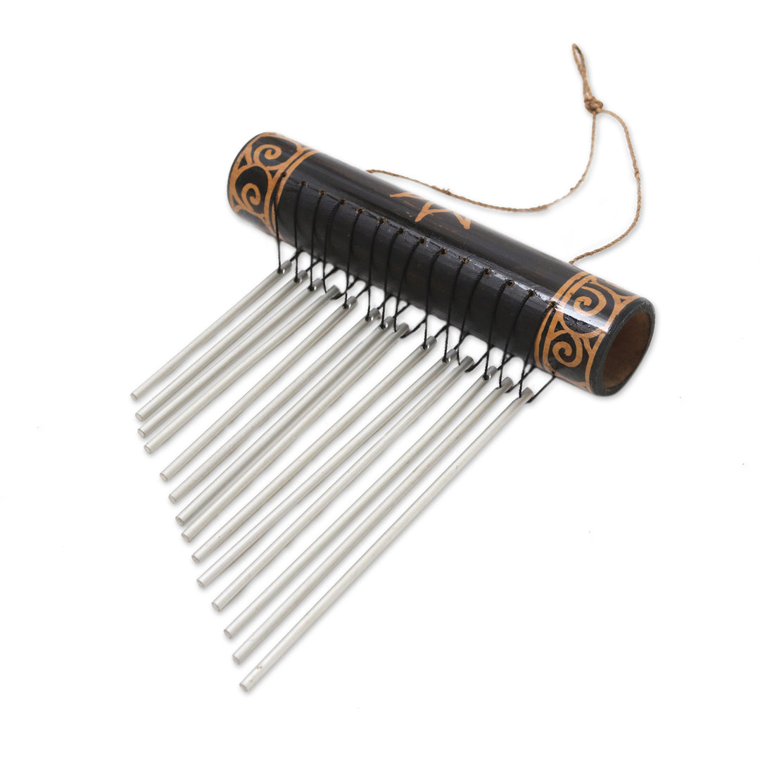 Handmade Sun Motif Bamboo and Aluminum Wind Chimes in Black - In Tune with The Times