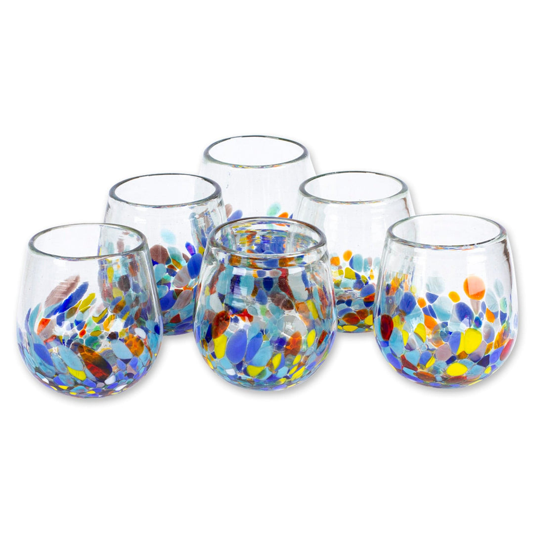 Artisan Handblown Stemless Wine Glasses (Set of 6) - Confetti Festival