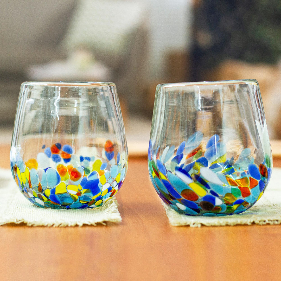 Artisan Handblown Stemless Wine Glasses (Set of 6) - Confetti Festival