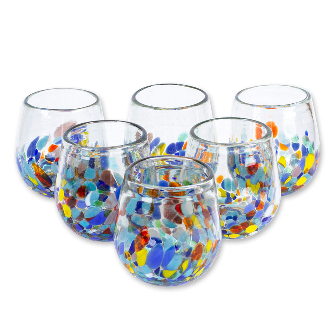 Artisan Handblown Stemless Wine Glasses (Set of 6) - Confetti Festival