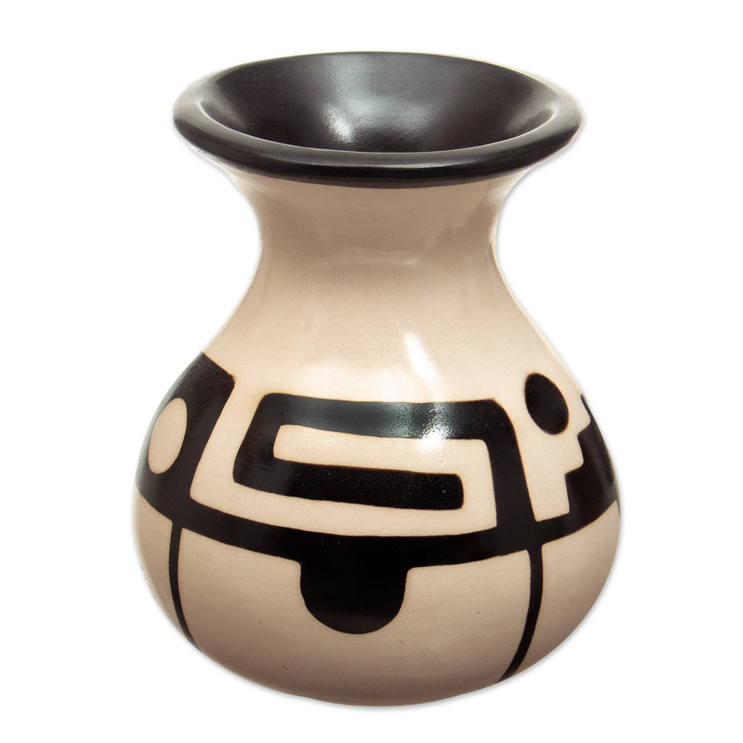 Handmade Ceramic Decorative Vase in Black and Ivory Hues - Modern North