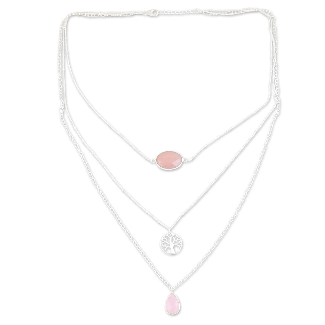 Sterling Silver 3-Strand Pendant Necklace with Rose Quartz - Unconditional Nature