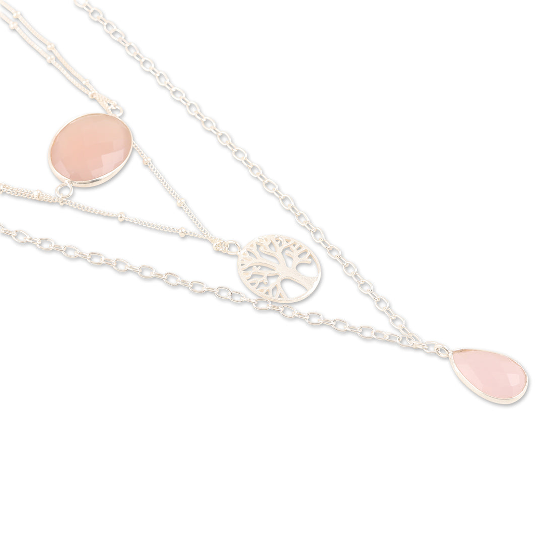 Sterling Silver 3-Strand Pendant Necklace with Rose Quartz - Unconditional Nature
