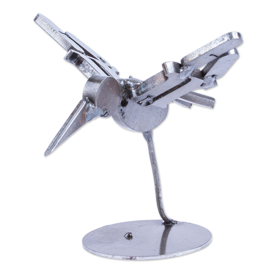 Handcrafted Recycled Scrap Metal Bird Statuette - Powerful Flight