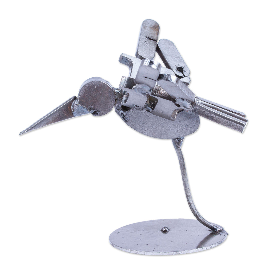 Handcrafted Recycled Scrap Metal Bird Statuette - Powerful Flight