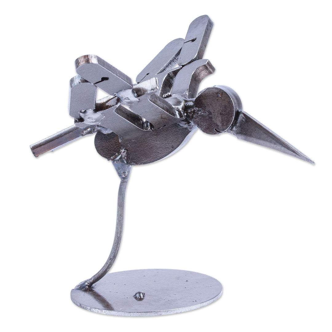 Handcrafted Recycled Scrap Metal Bird Statuette - Powerful Flight