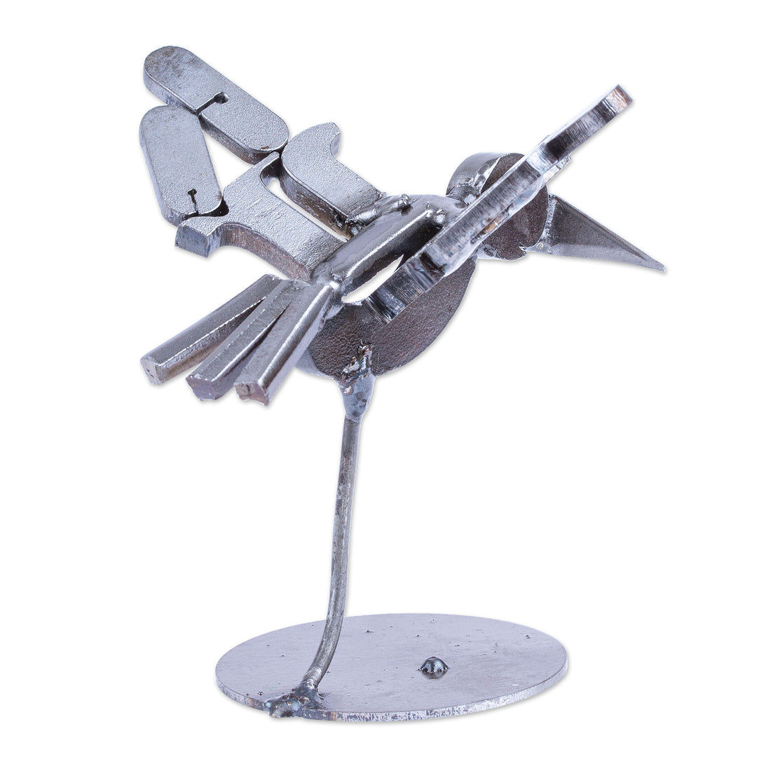 Handcrafted Recycled Scrap Metal Bird Statuette - Powerful Flight