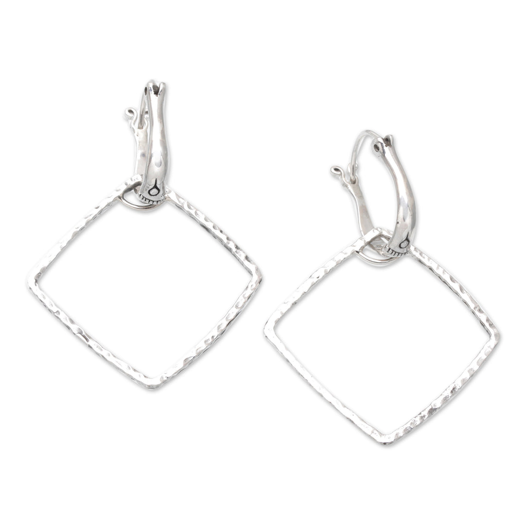 Sterling Silver Geometric Dangle Earrings from Bali - Sharp Modernity