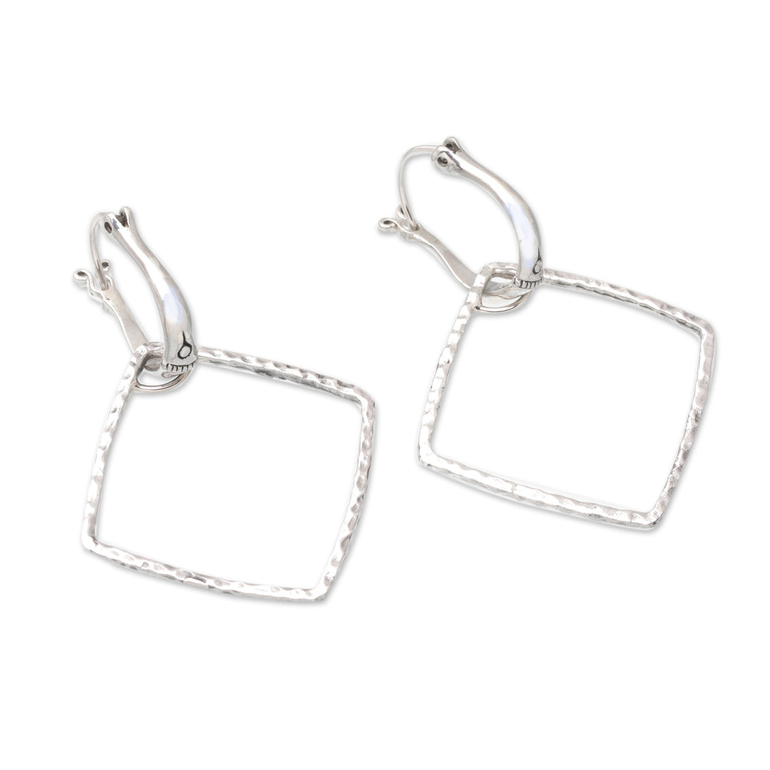 Sterling Silver Geometric Dangle Earrings from Bali - Sharp Modernity