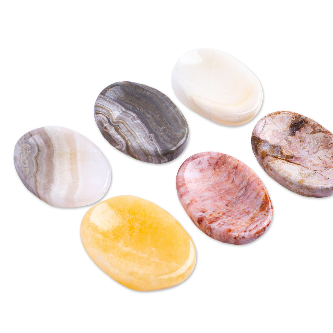 Set of 2 Oval Reclaimed Marble Stress-Relieving Stones - Celestial Illusion