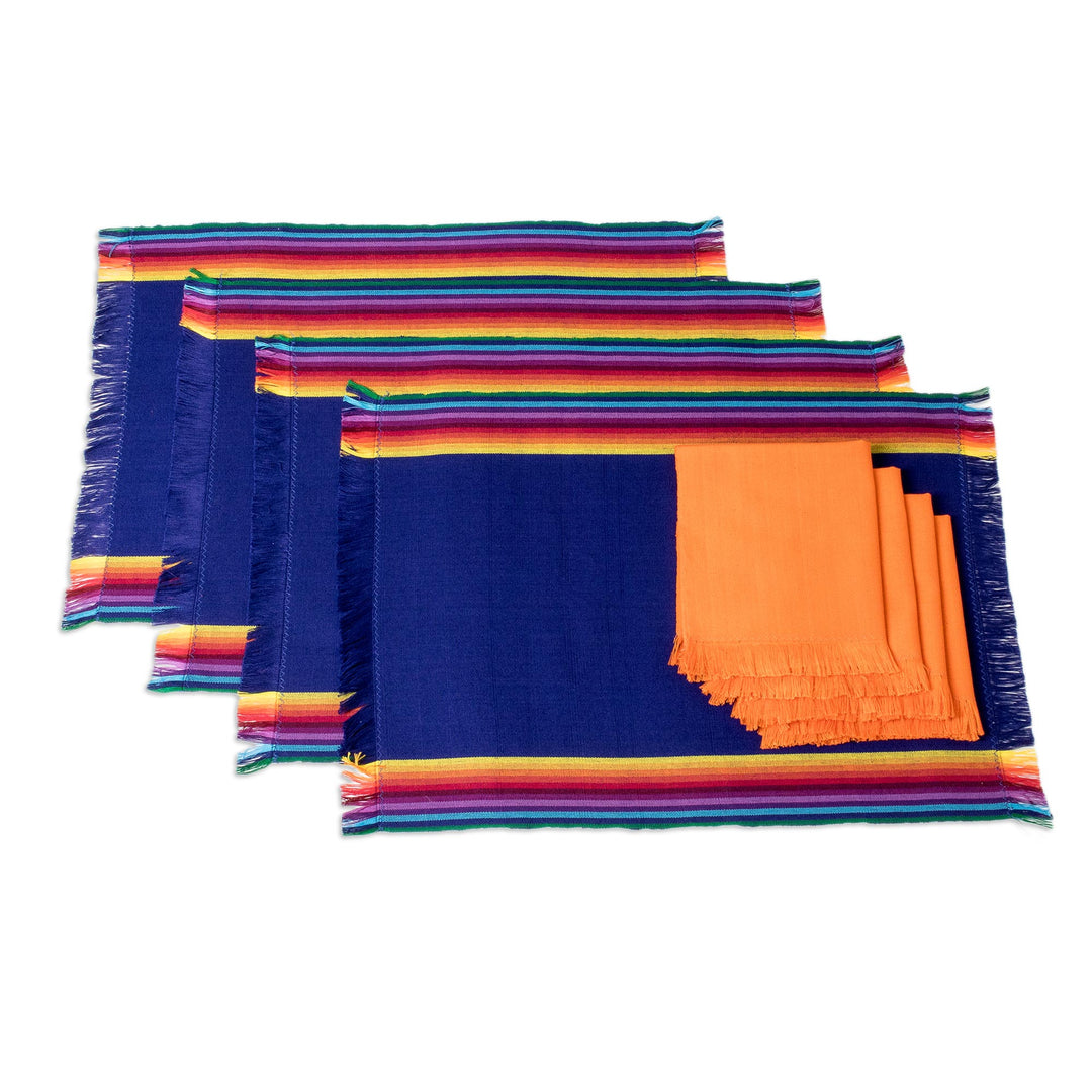 Handwoven Cotton Indigo Placemats with Napkins (Set of 4) - Indigo Balance