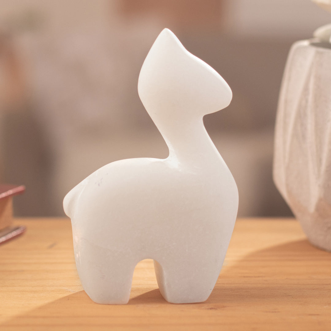 Llama Figurine Handcrafted from Alabaster in Peru - Tender Little Llama