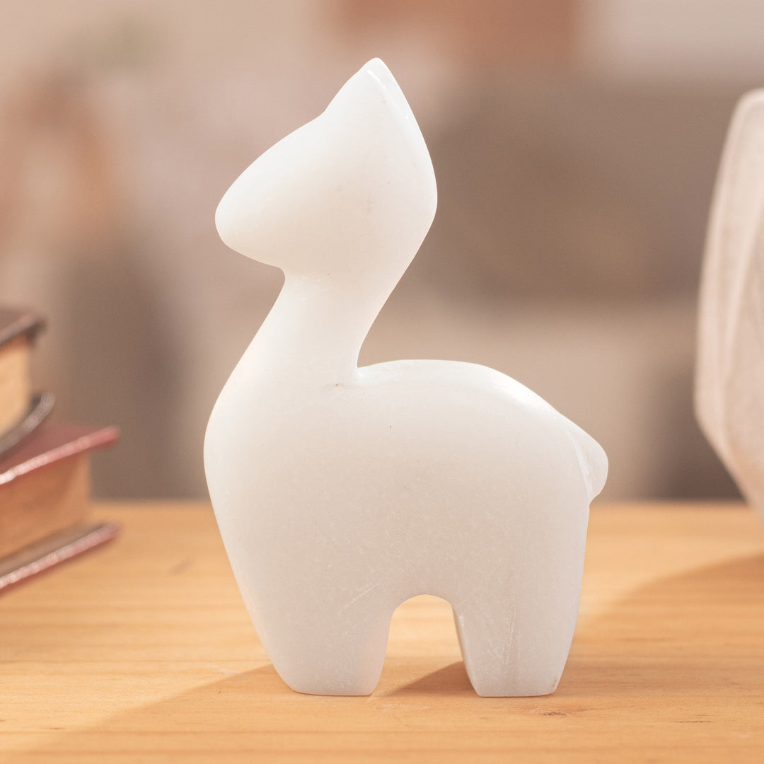 Llama Figurine Handcrafted from Alabaster in Peru - Tender Little Llama