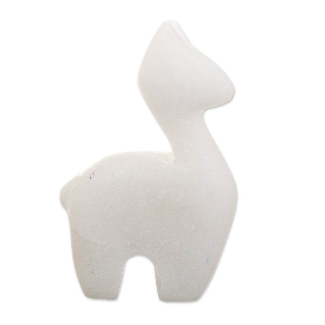 Llama Figurine Handcrafted from Alabaster in Peru - Tender Little Llama
