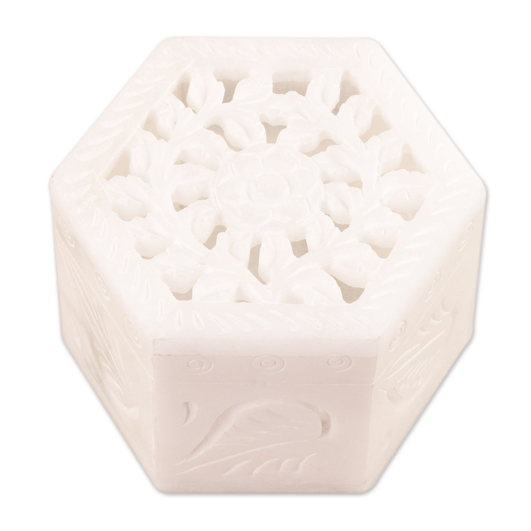 Handcrafted Alabaster Jali Jewelry Box from India - Blooming Traditions