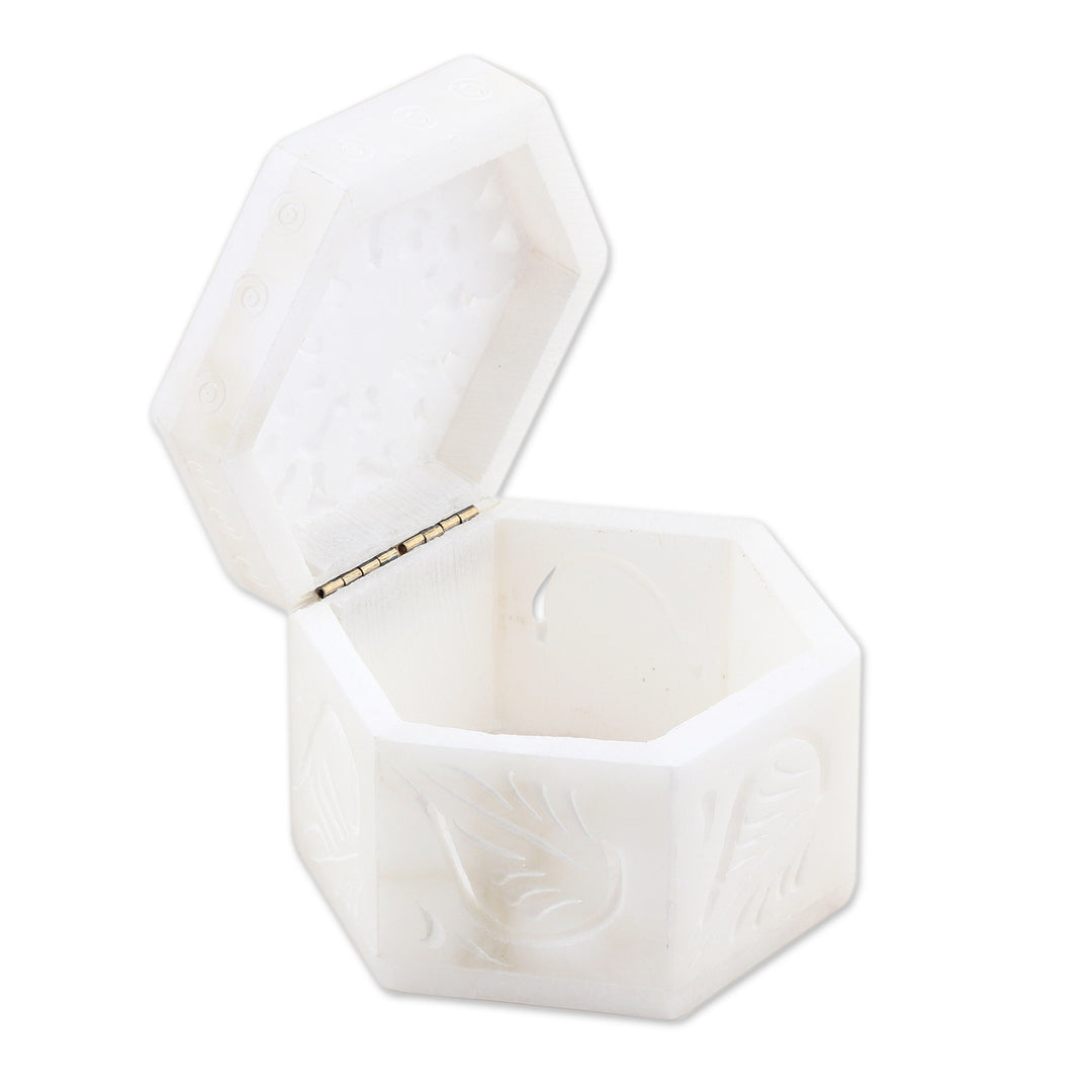 Handcrafted Alabaster Jali Jewelry Box from India - Blooming Traditions