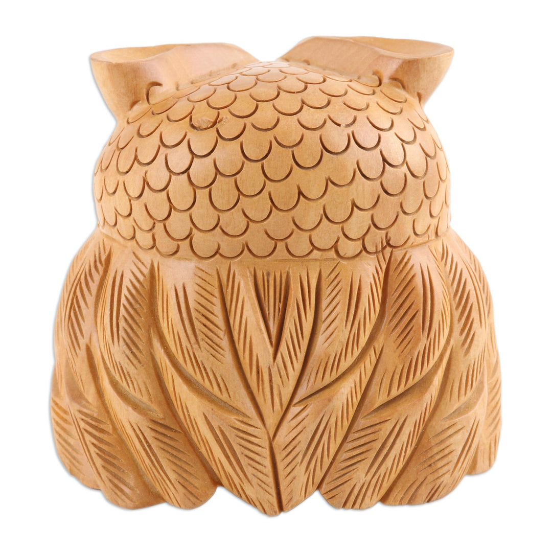 Wood Figurine of An Owl Exquisitely Hand-Carved in India - Owl Charm