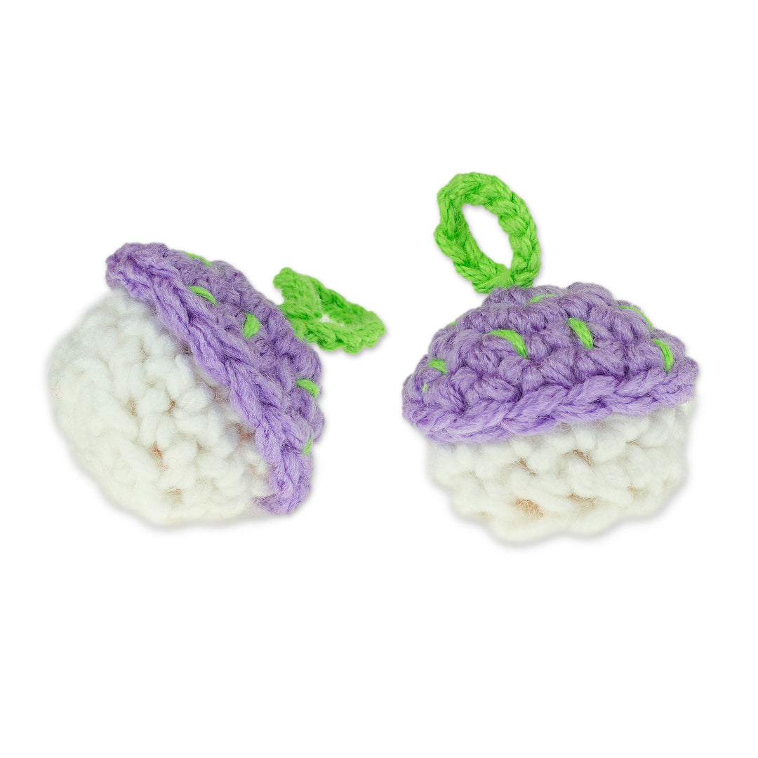 Pair of Crocheted Cupcake Charms in Violet and White - Violet Dessert