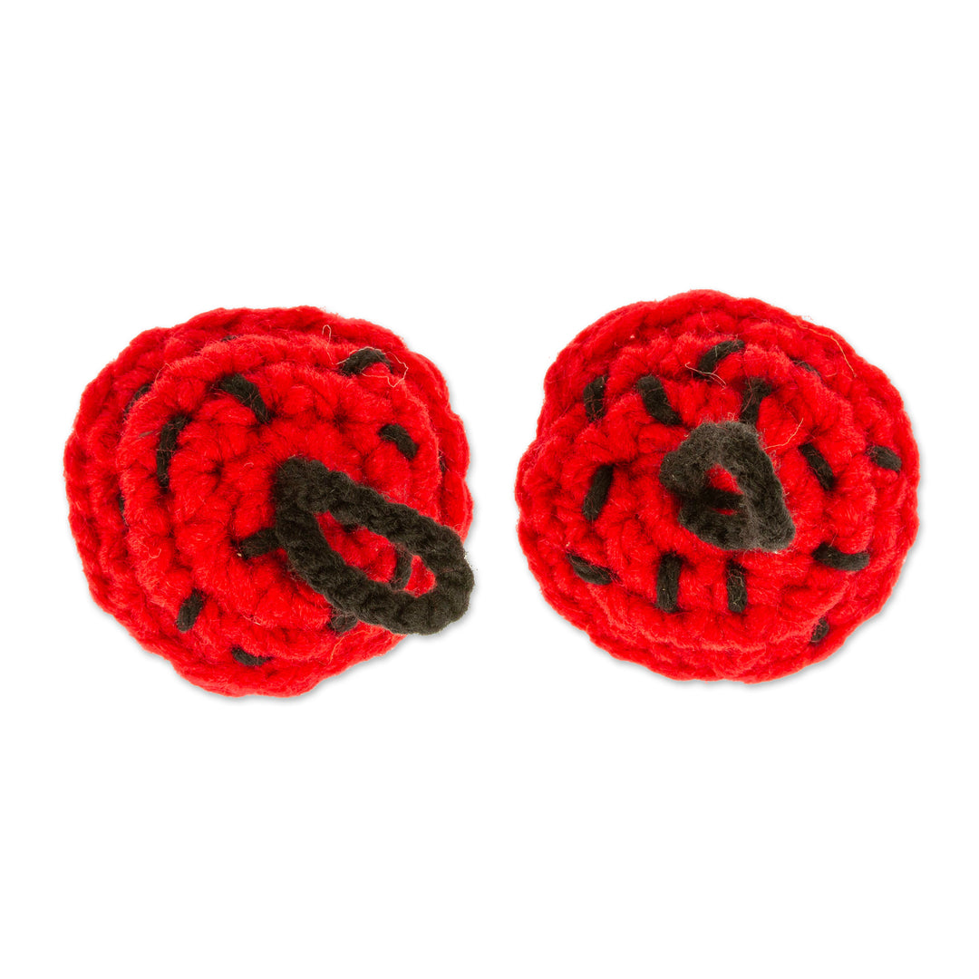 Pair of Crocheted Cupcake Charms in Red and Green - Red Dessert