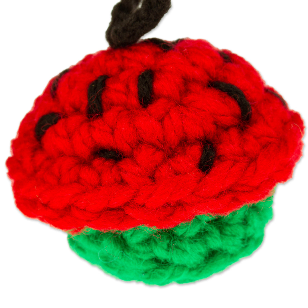 Pair of Crocheted Cupcake Charms in Red and Green - Red Dessert