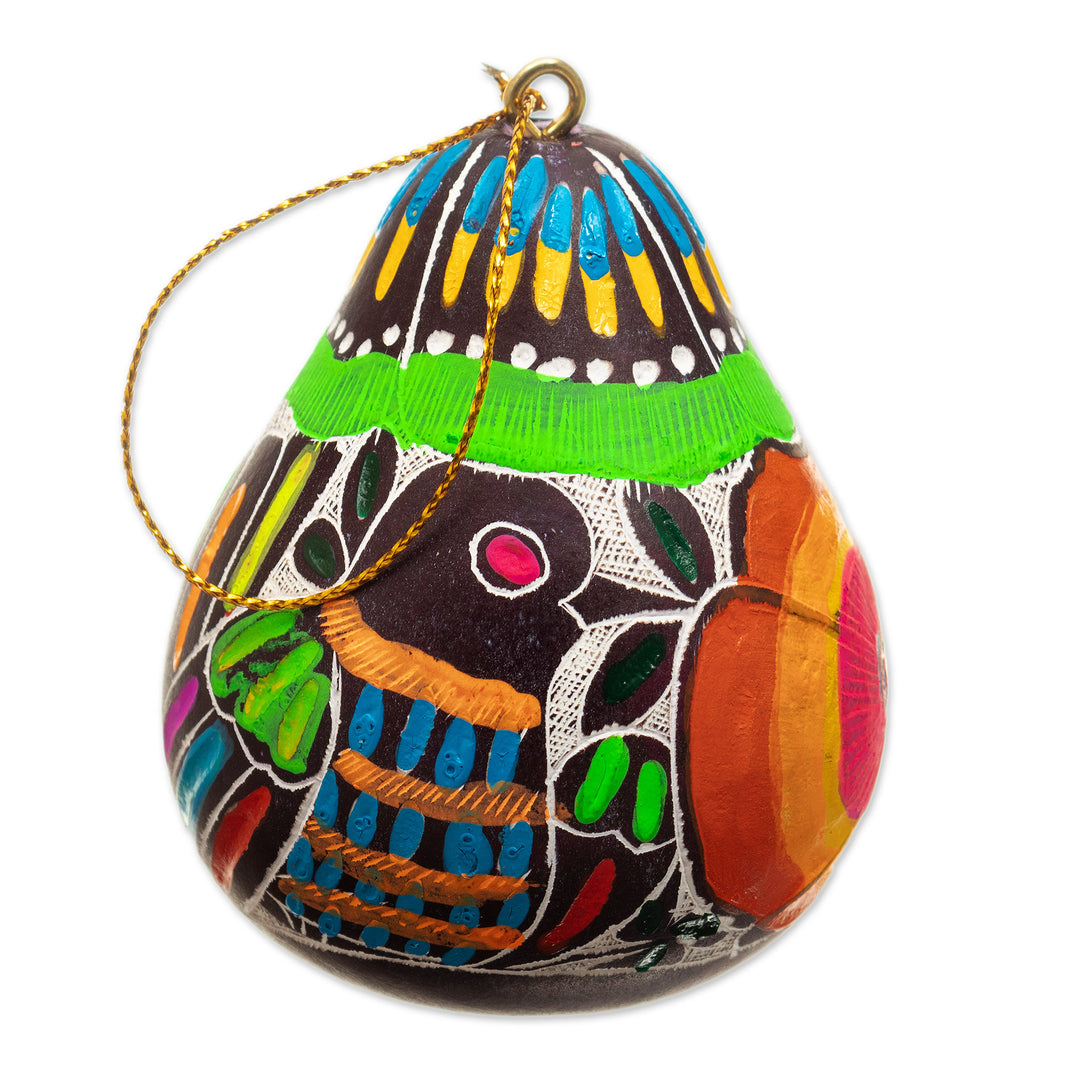 Dried Gourd Ornaments with Bird and Floral Motifs (Pair) - Andean Wings