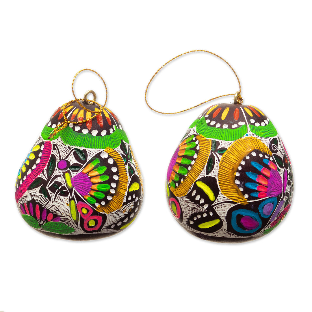 Dried Gourd Ornaments with Colorful Butterfly Motifs (Pair) - Vibrant Hope