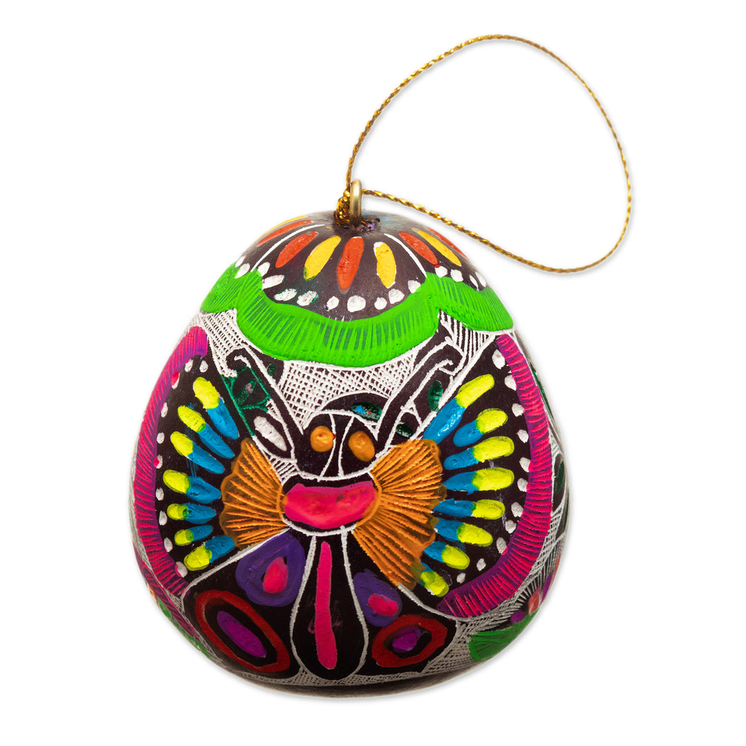 Dried Gourd Ornaments with Colorful Butterfly Motifs (Pair) - Vibrant Hope