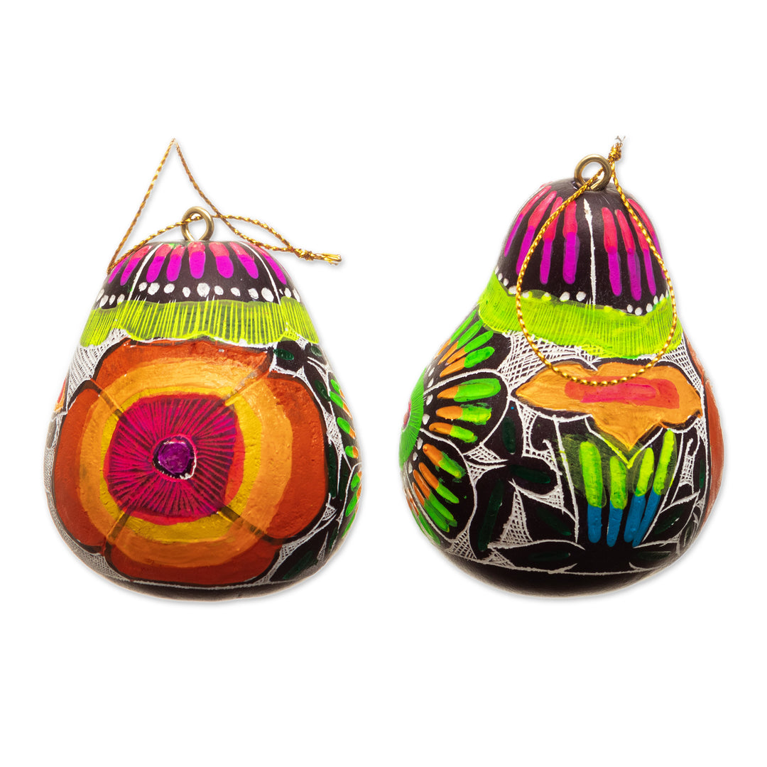 Colorful Gourd Ornaments with Bright Flowers Motifs - Colorful Beauties