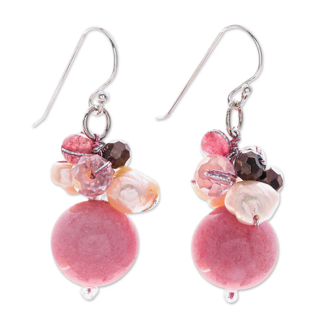Pink Quartz and Pearl Dangle Earrings Crafted in Thailand - Pink Summer