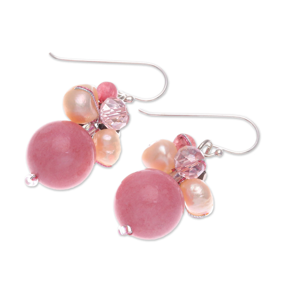 Pink Quartz and Pearl Dangle Earrings Crafted in Thailand - Pink Summer