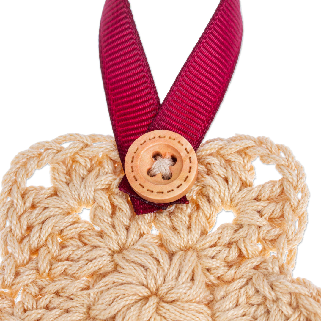 Set of 4 Beige Crocheted Ornaments with Plastic Buttons - Beige Sensations