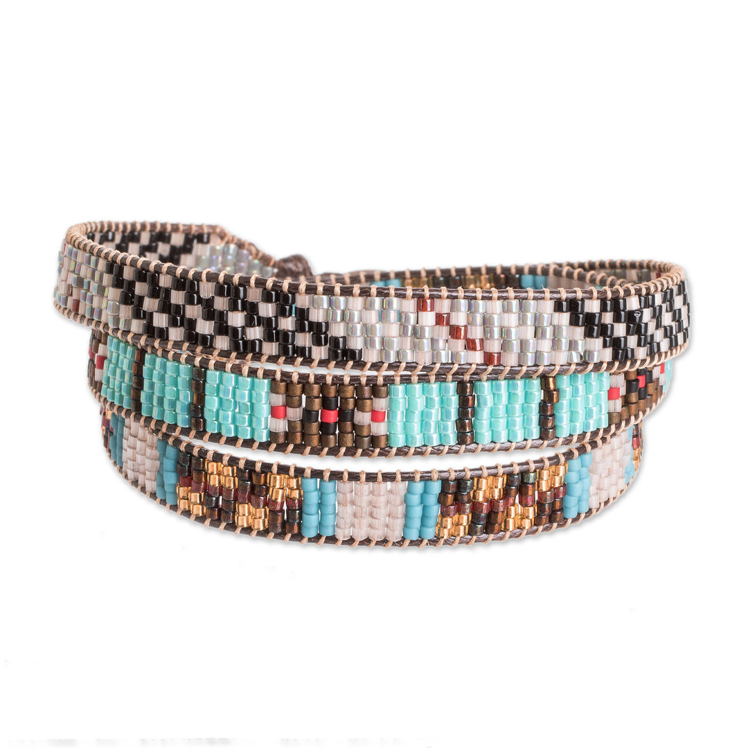 Handcrafted Glass Beaded Wrap Bracelet with Geometric Design - Geometric Revolution