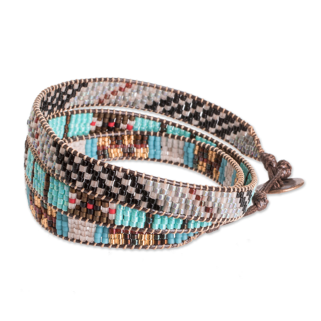 Handcrafted Glass Beaded Wrap Bracelet with Geometric Design - Geometric Revolution