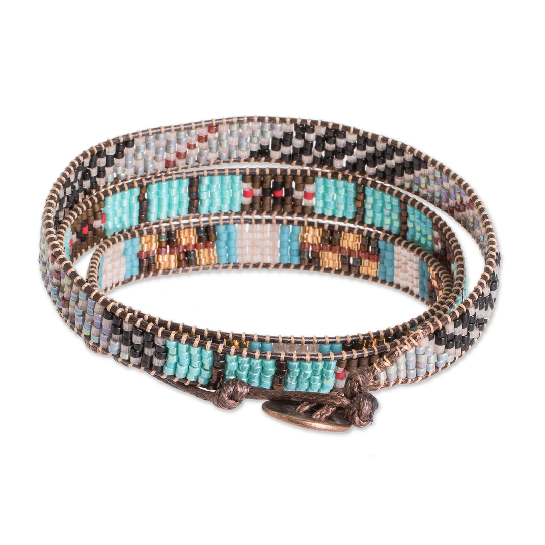 Handcrafted Glass Beaded Wrap Bracelet with Geometric Design - Geometric Revolution
