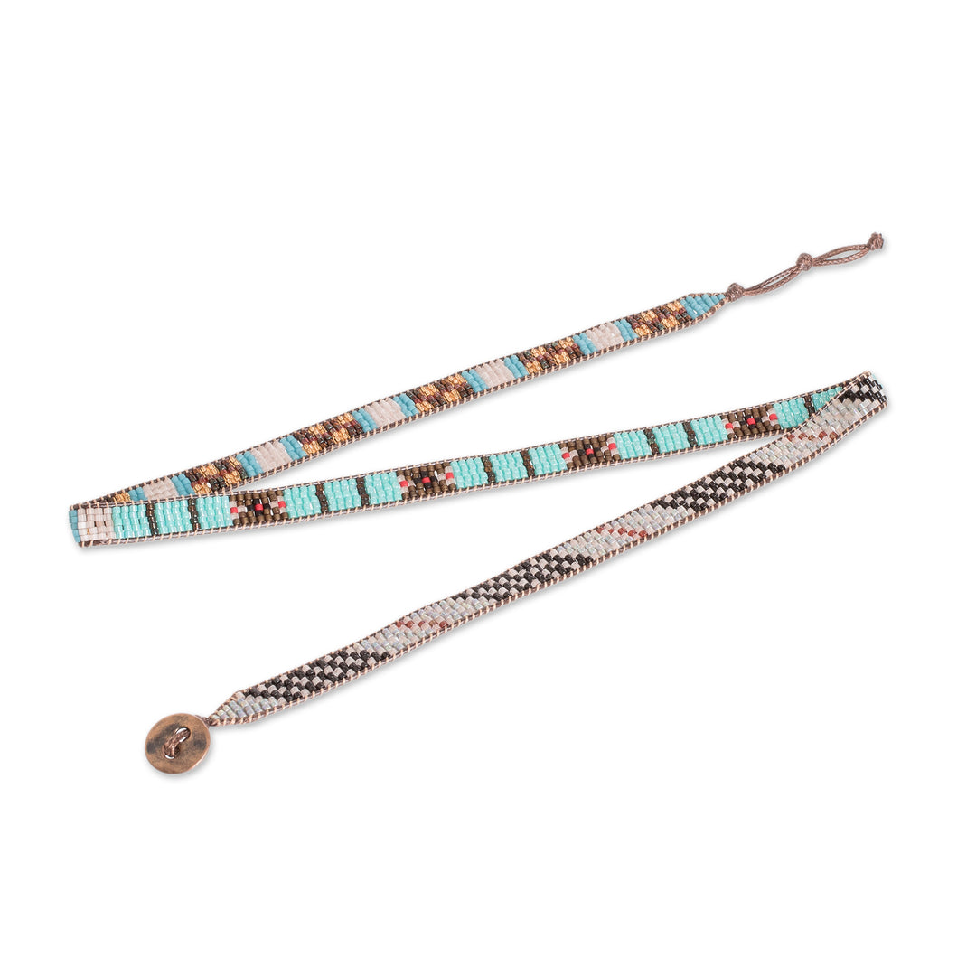 Handcrafted Glass Beaded Wrap Bracelet with Geometric Design - Geometric Revolution