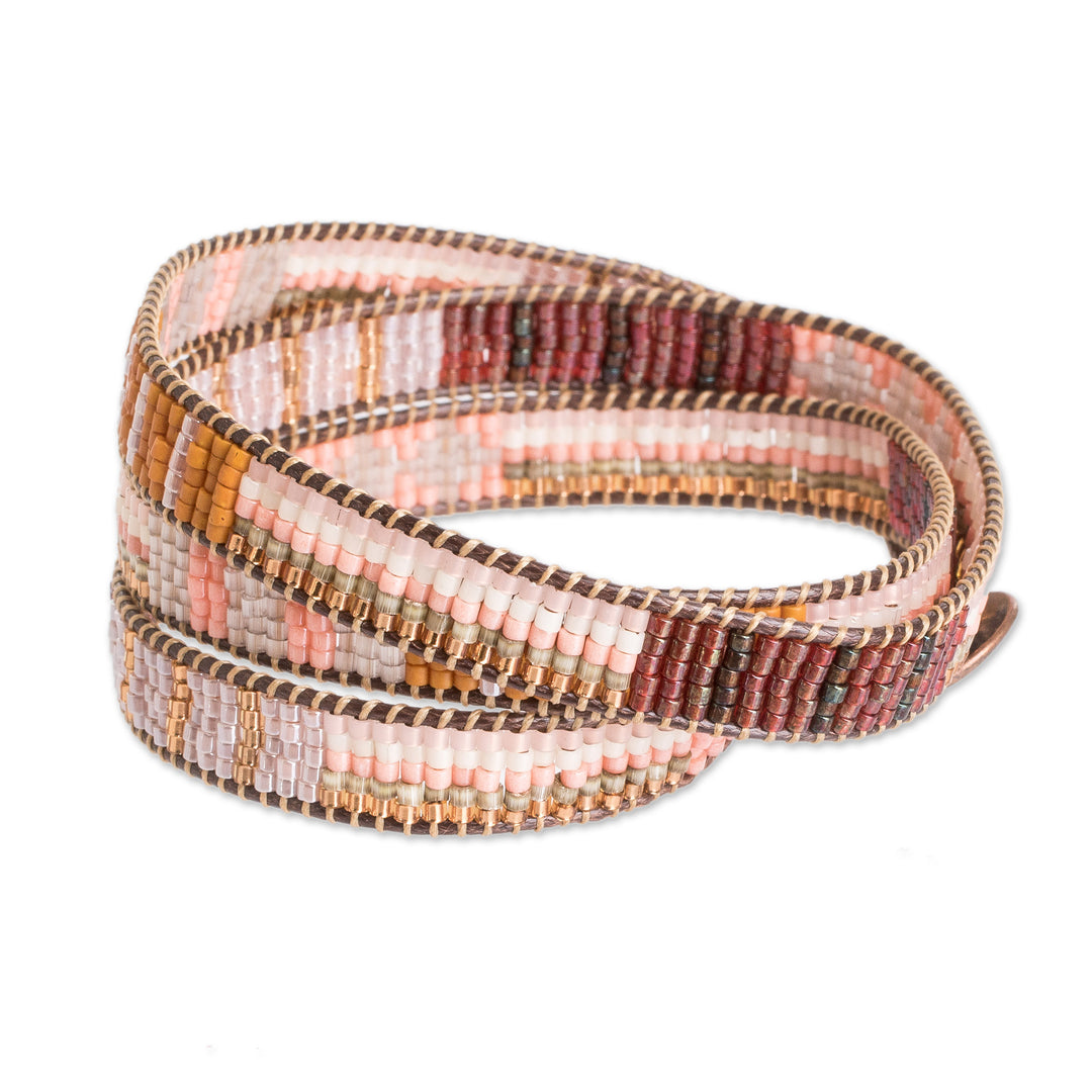 Handcrafted Glass Beaded Wrap Bracelet in Warm Palette - Geometric Illumination