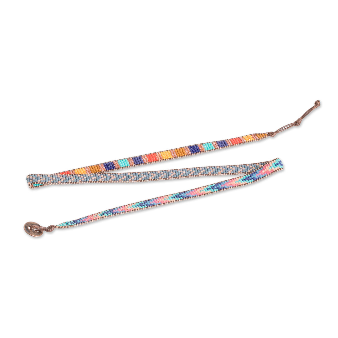 Multicolor Glass Beaded Wrap Bracelet with Geometric Motifs - Streets of Antigua