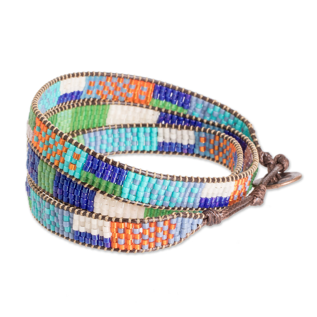 Handcrafted Glass Beaded Wrap Bracelet in Intense Colors - Intense Mosaic