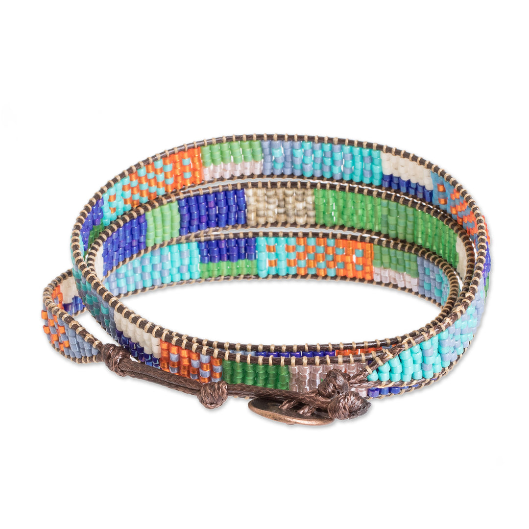 Handcrafted Glass Beaded Wrap Bracelet in Intense Colors - Intense Mosaic