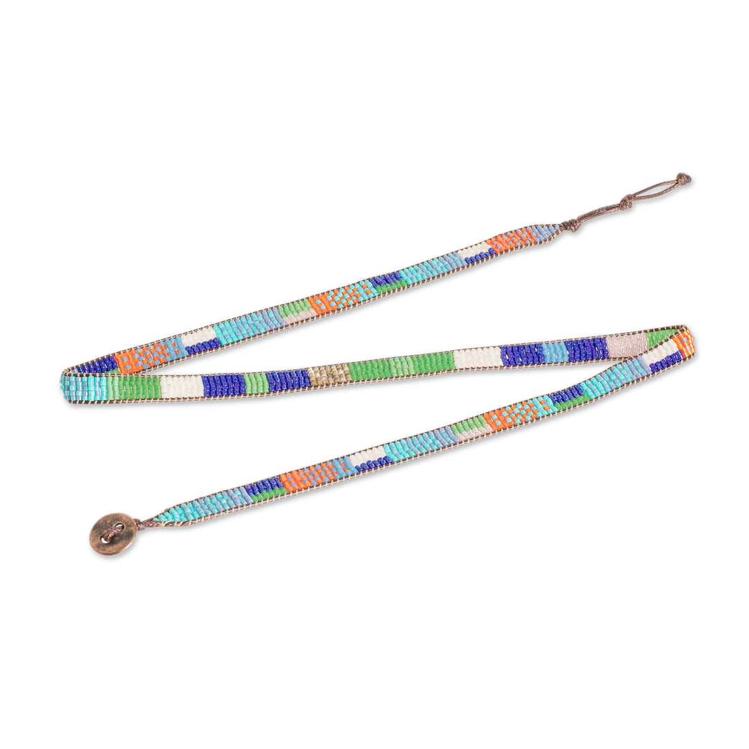 Handcrafted Glass Beaded Wrap Bracelet in Intense Colors - Intense Mosaic