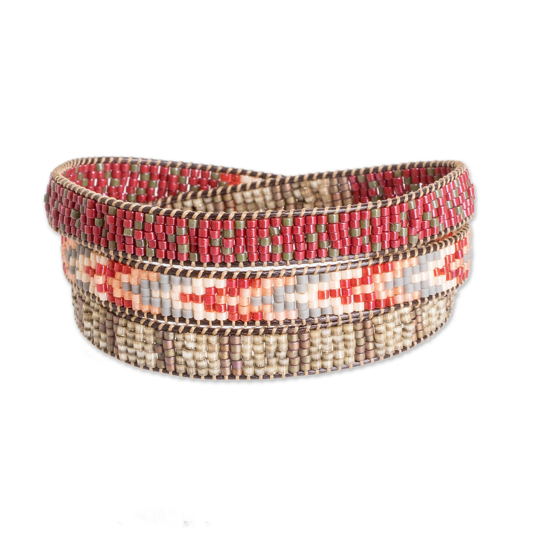Handcrafted Glass Beaded Wrap Bracelet with Arrow Pattern - Geometric Direction