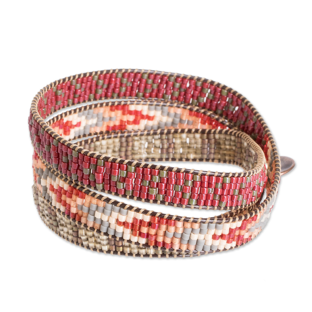 Handcrafted Glass Beaded Wrap Bracelet with Arrow Pattern - Geometric Direction