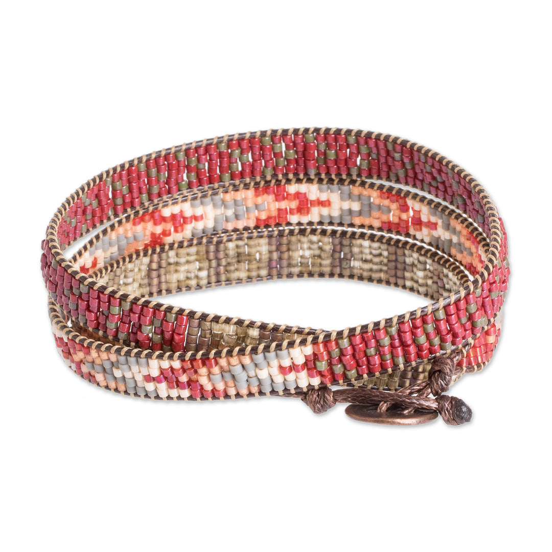 Handcrafted Glass Beaded Wrap Bracelet with Arrow Pattern - Geometric Direction