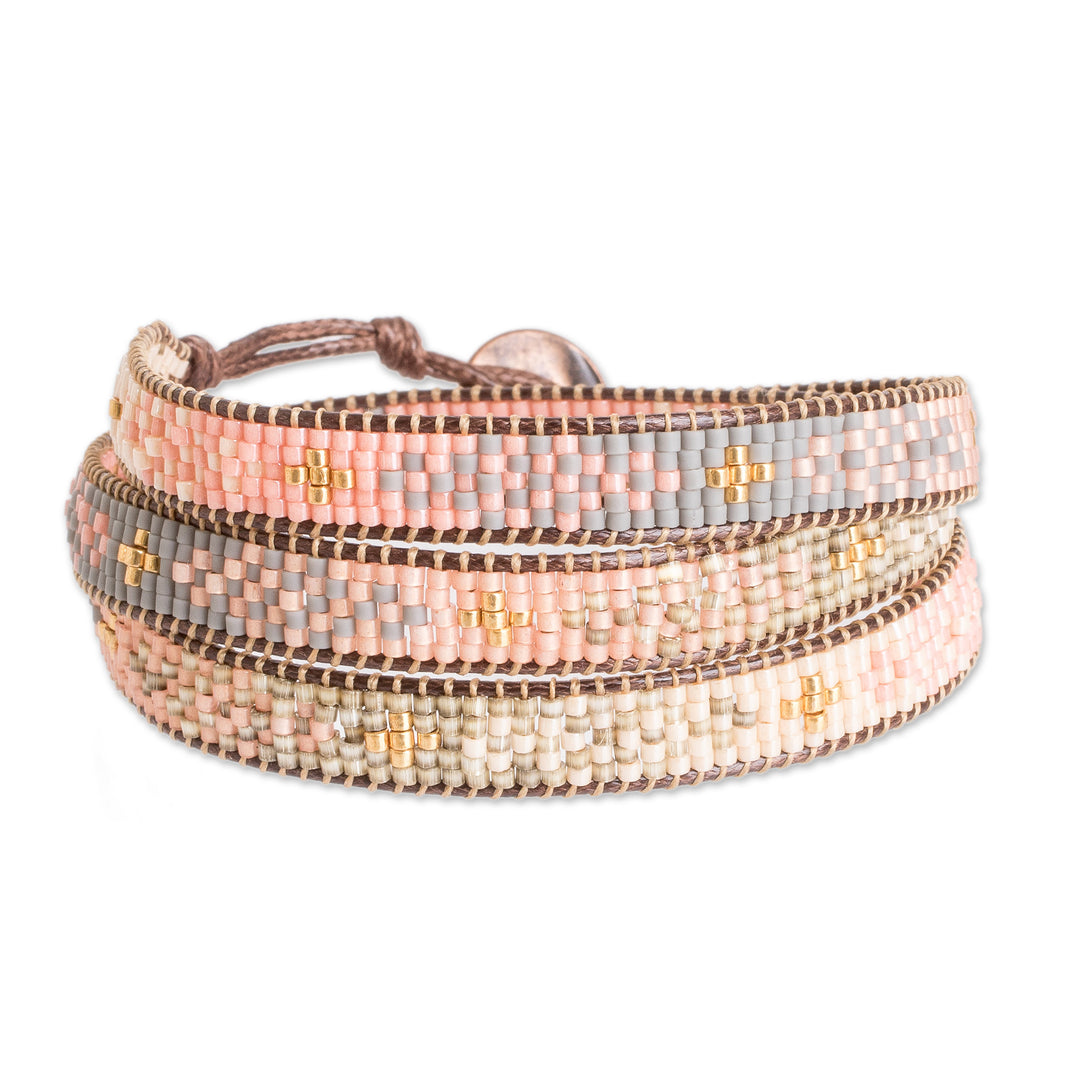 Handcrafted Glass Beaded Wrap Bracelet with Mosaic Pattern - Casual Mosaic