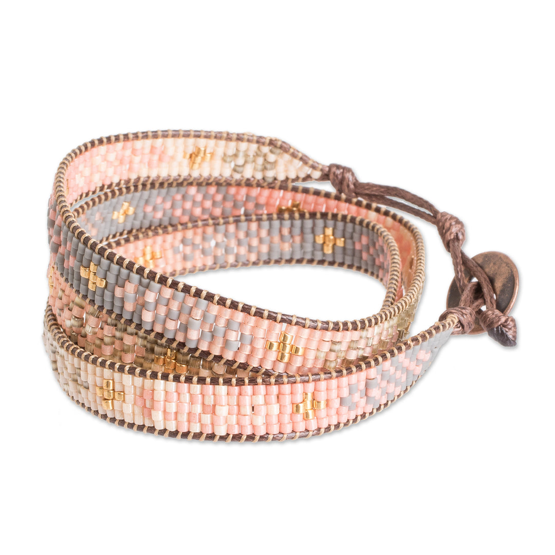 Handcrafted Glass Beaded Wrap Bracelet with Mosaic Pattern - Casual Mosaic