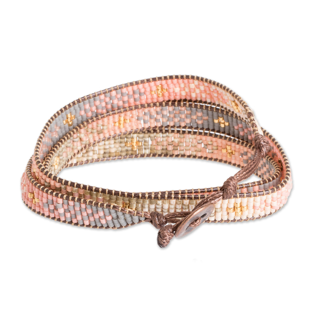 Handcrafted Glass Beaded Wrap Bracelet with Mosaic Pattern - Casual Mosaic